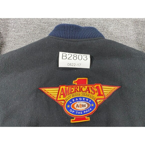 VINTAGE A&W Jacket Mens 2XL XXL Black Bomber Snap Button Up Leather Varsity Coat - Picture 11 of 12